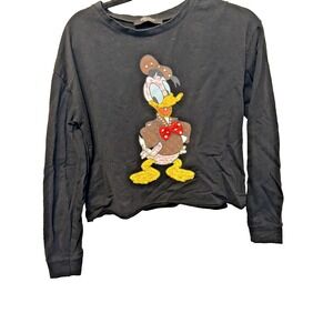 Celine Azure  Black with Sequined Donald Duck Shirt Large